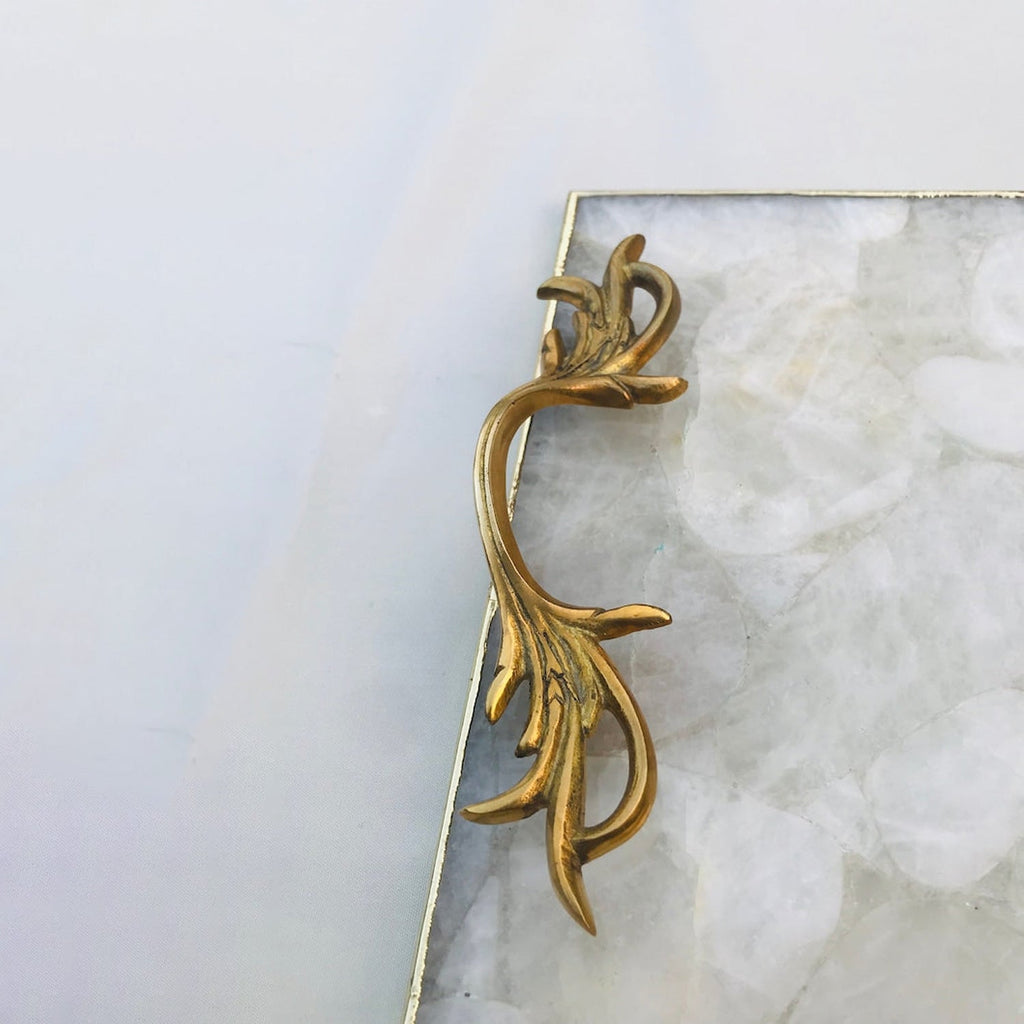 White Agate Serving Tray With Brass Handles-2