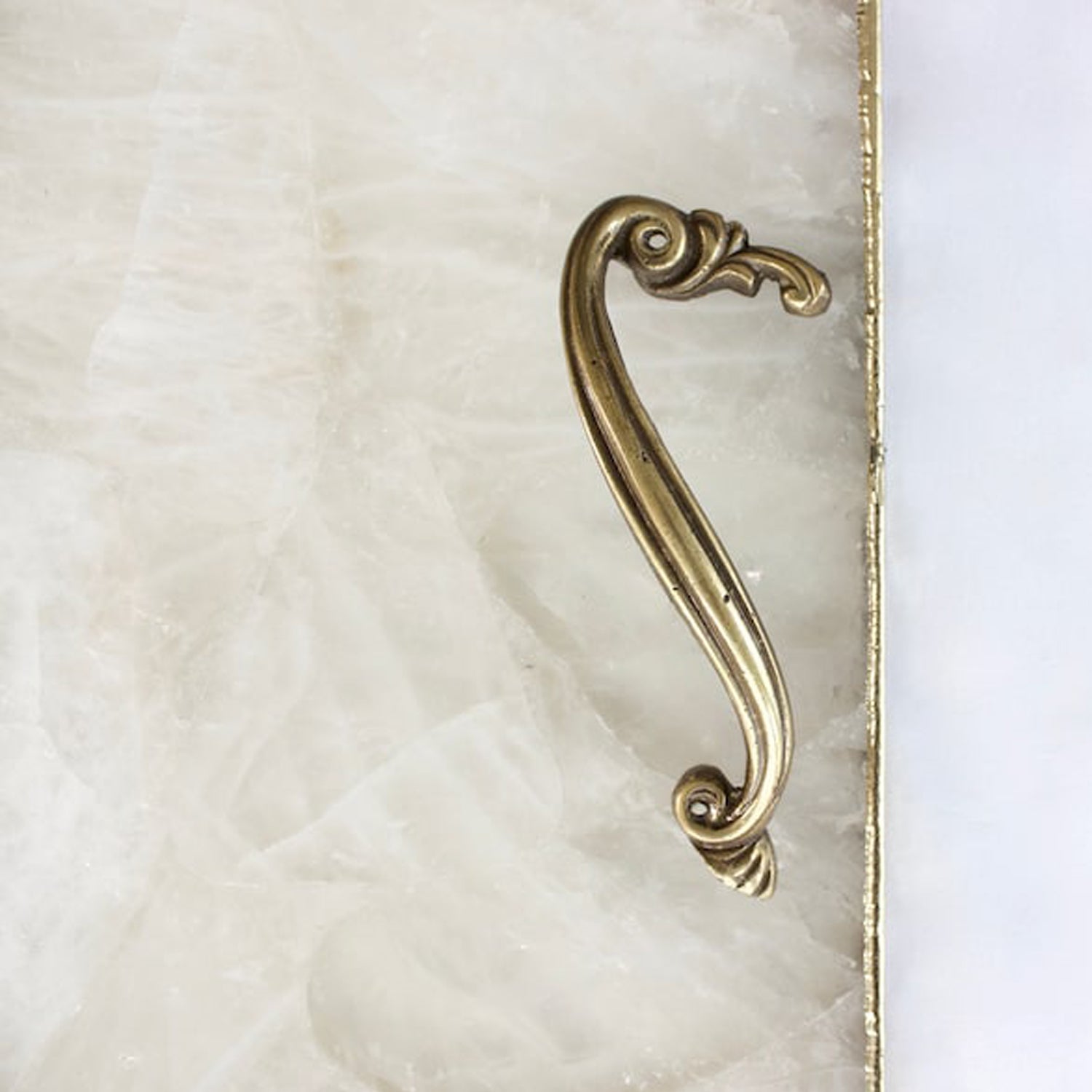 White Agate Serving Tray With Brass Handles | Square-2