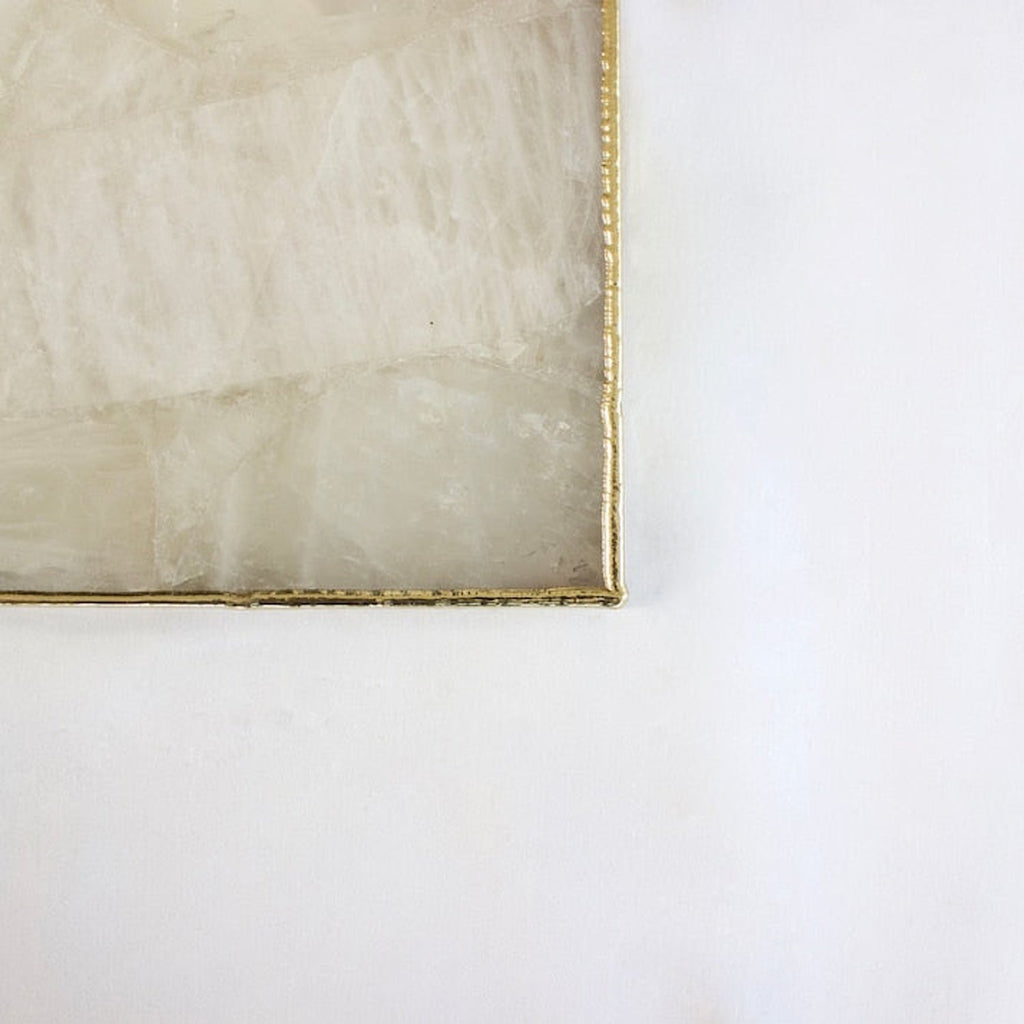 White Agate Serving Tray With Brass Handles | Square-3