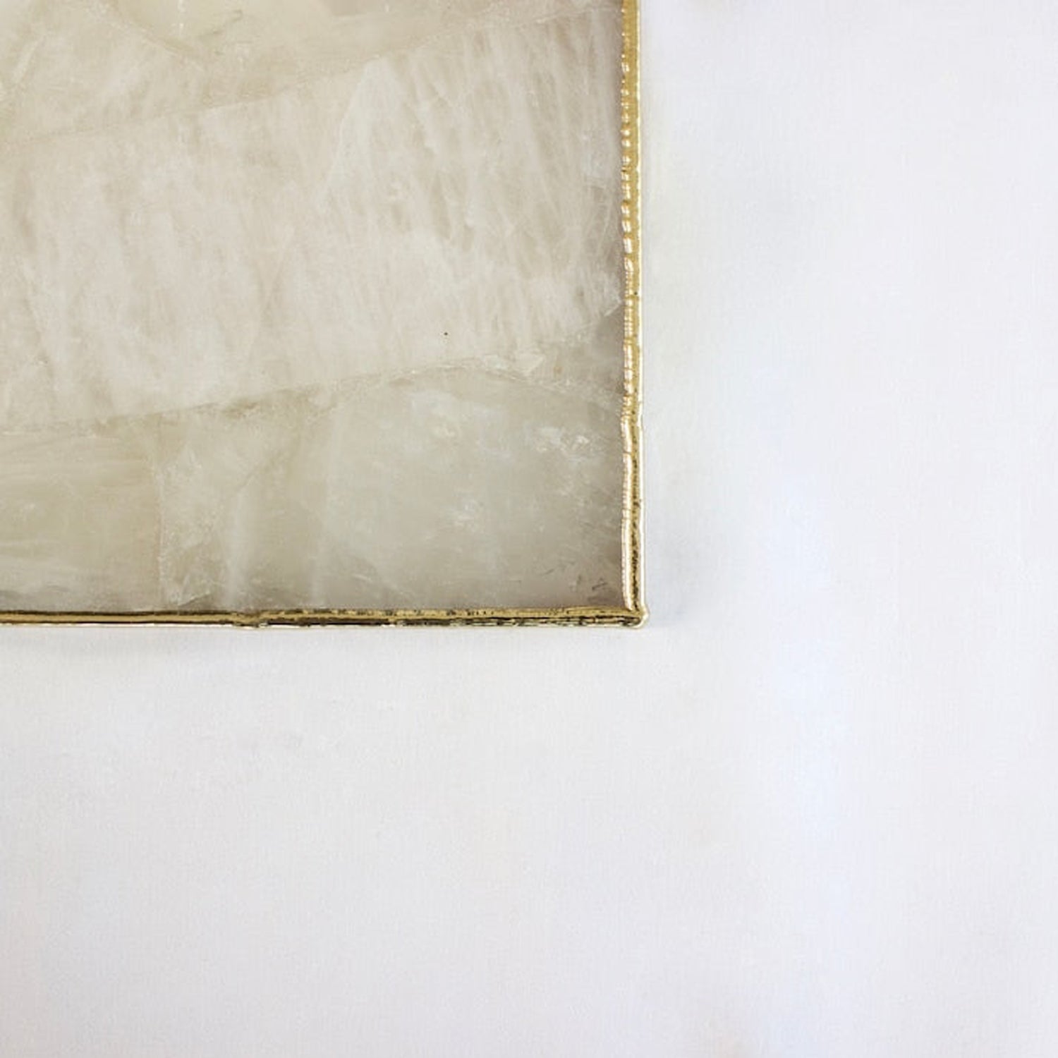White Agate Serving Tray With Brass Handles | Square-3