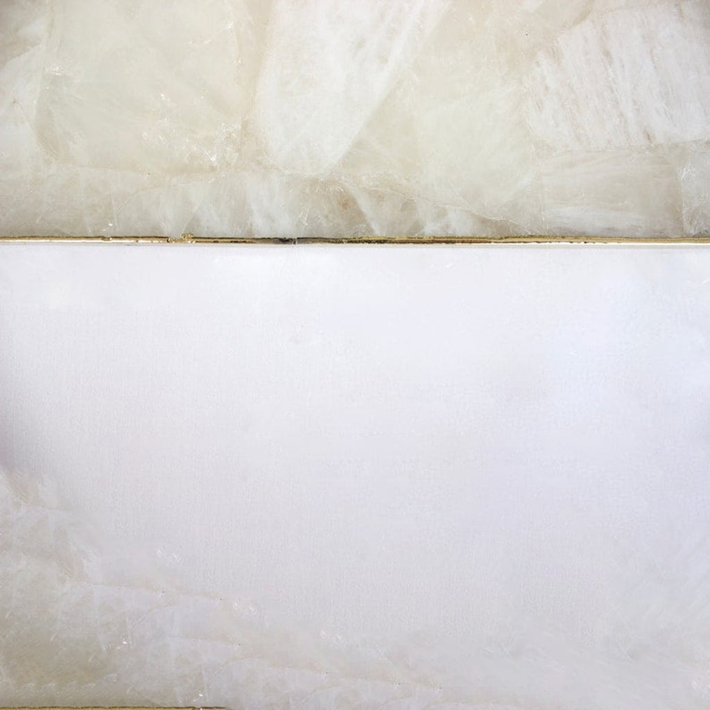 White Agate Serving Tray With Brass Handles | Square-4