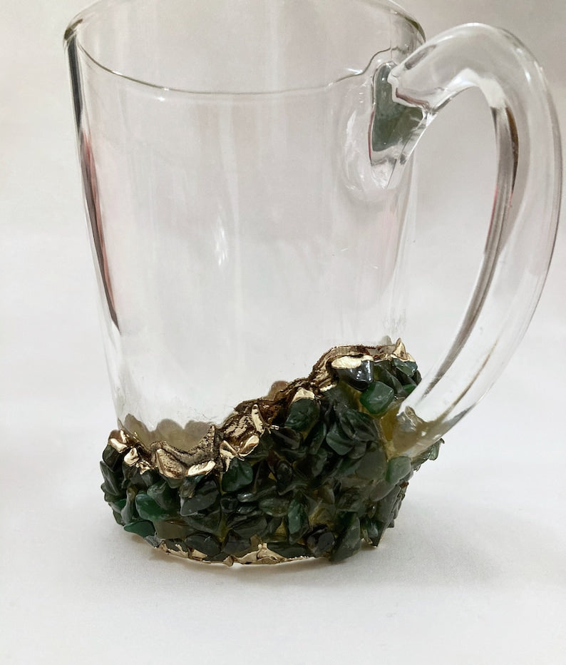 Set of 2 |Crystal Glass Coffee/Tea/Juice Mugs with Gold Plated Agate/Quartz Semi-precious Crystals | 11 oz/320 ml-4