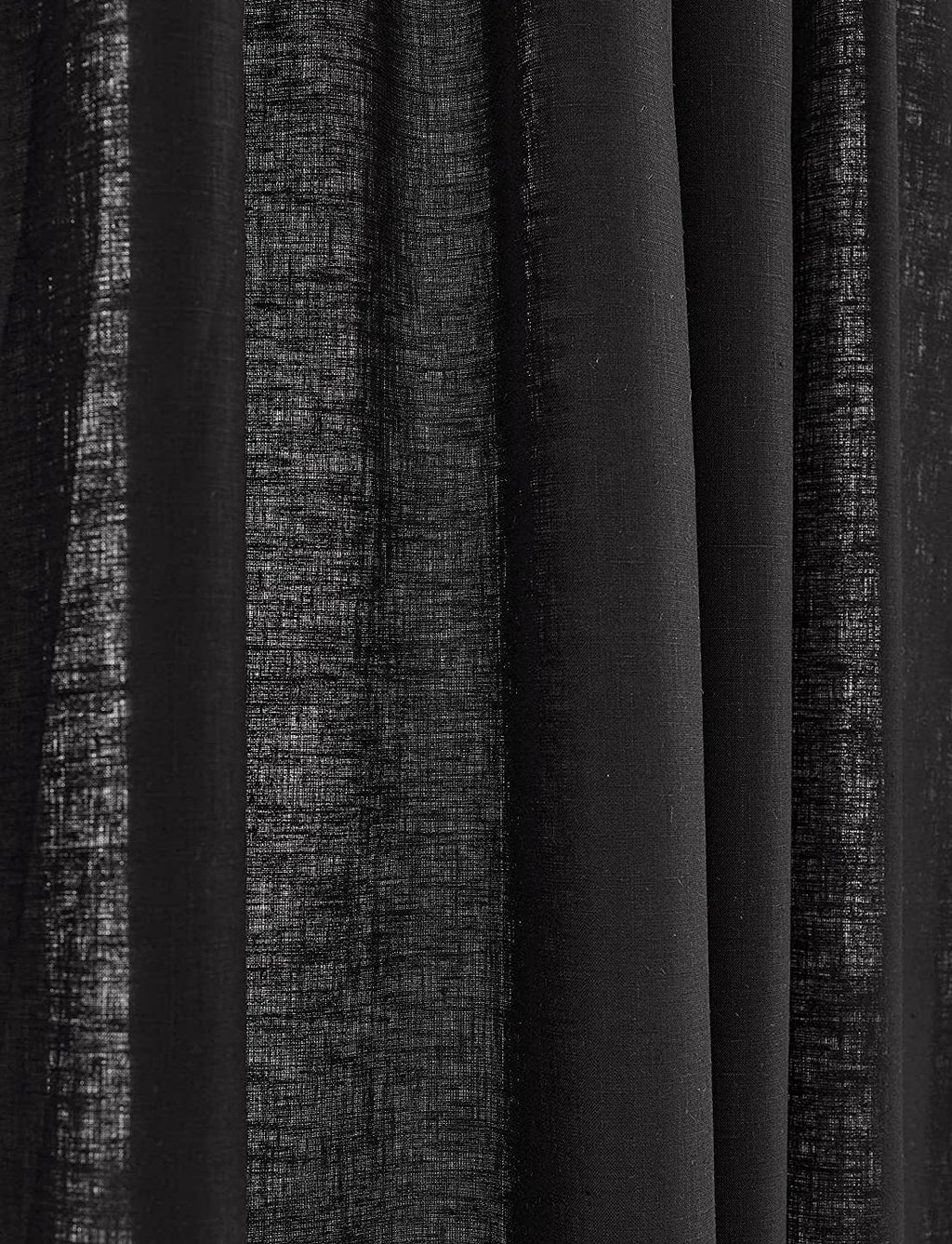Black - 100% Pure Linen Curtains | Cotton Linen Mix | Two Panels | 2" Rod Pocket | Semi Sheer-2