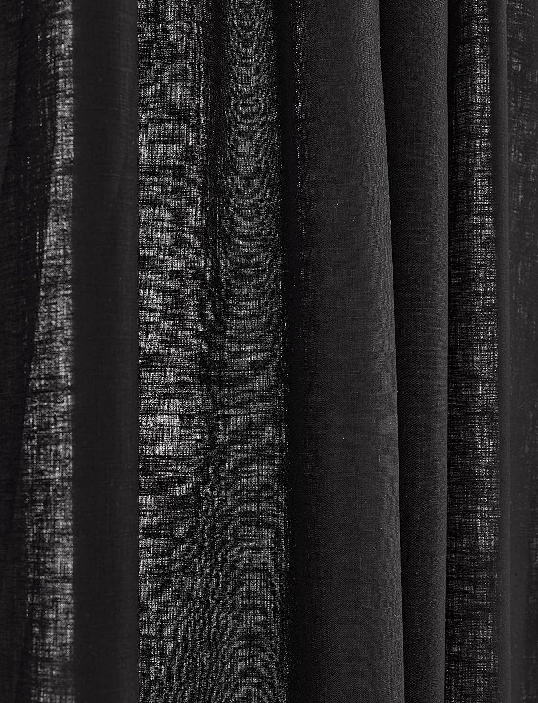 Black - 100% Pure Linen Curtains | Cotton Linen Mix | Two Panels | 2" Rod Pocket | Semi Sheer-2